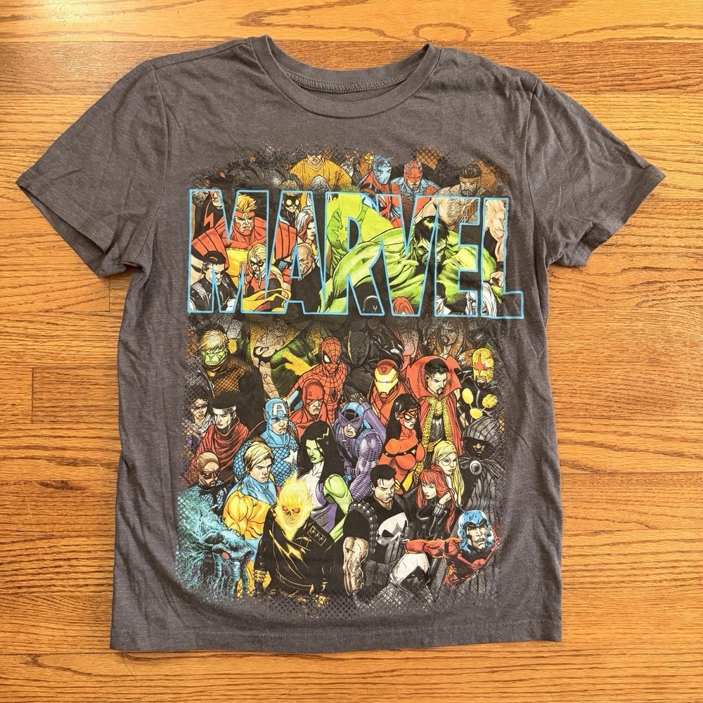 Marvel Comics Shirt Hulk Spiderman Iron Man Captain America Mens Grey Size Small